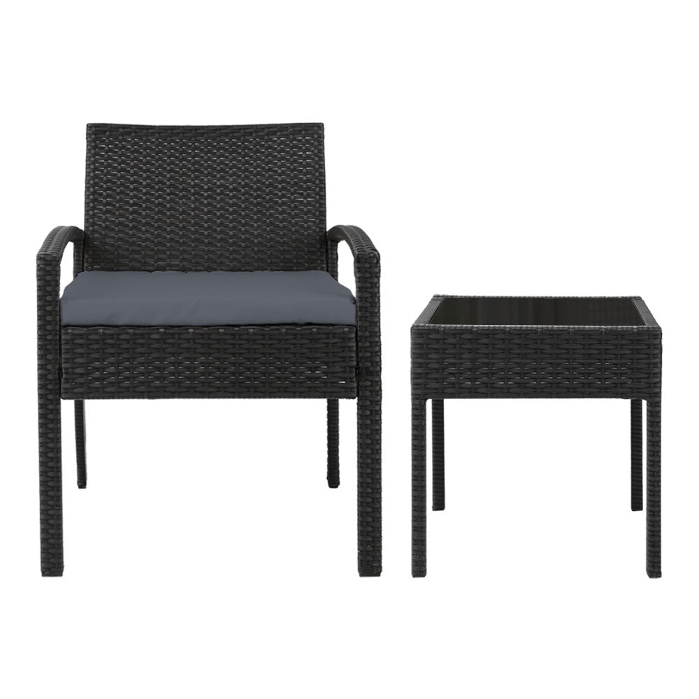 Kailani - 3PC Patio Furniture Bistro Set Wicker Lounge Black