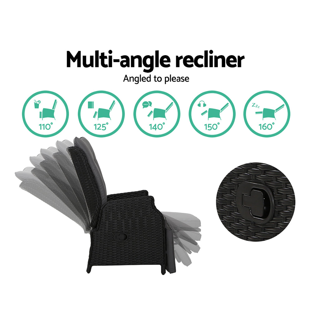 Nyla - Recliner Chairs Sun Lounge Wicker Patio Adjustable Black