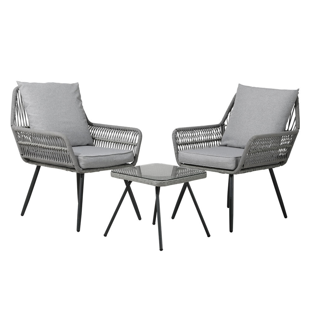 Vista - 3PC Outdoor Bistro Set Lounge Chairs Table Patio Cushion