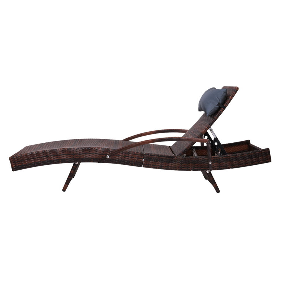 Adria - 2x Sun Lounge Wicker Lounger Beach Adjustable Brown