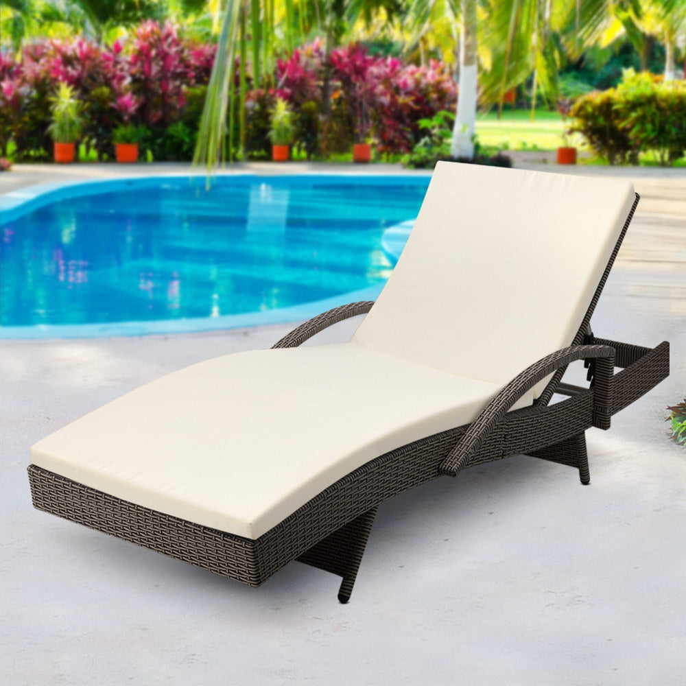 Allegra - Sun Lounge Wicker Lounger Beach Adjustable Grey Beige
