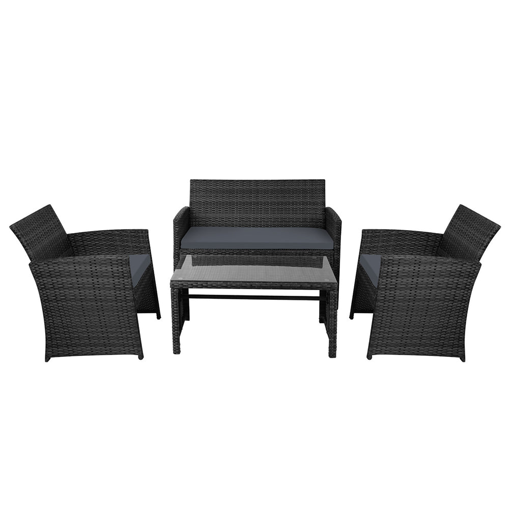 Kismet - 4 PCS Outdoor Sofa Set Storage Cover Rattan Chair Black