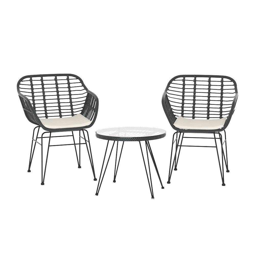 Zenith - 3PC Outdoor Bistro Set Lounge Table Chairs Patio Cushion