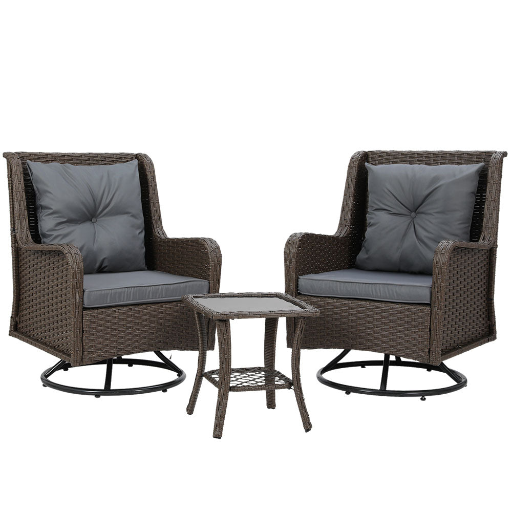 Talia - 3PC Outdoor Furniture Lounge Wicker Chairs Brown