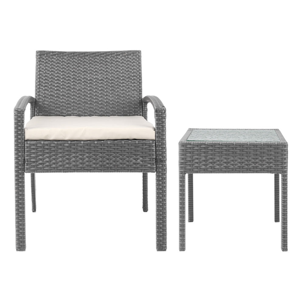 Idony - 3PC Patio Furniture Bistro Set Wicker Lounge Grey