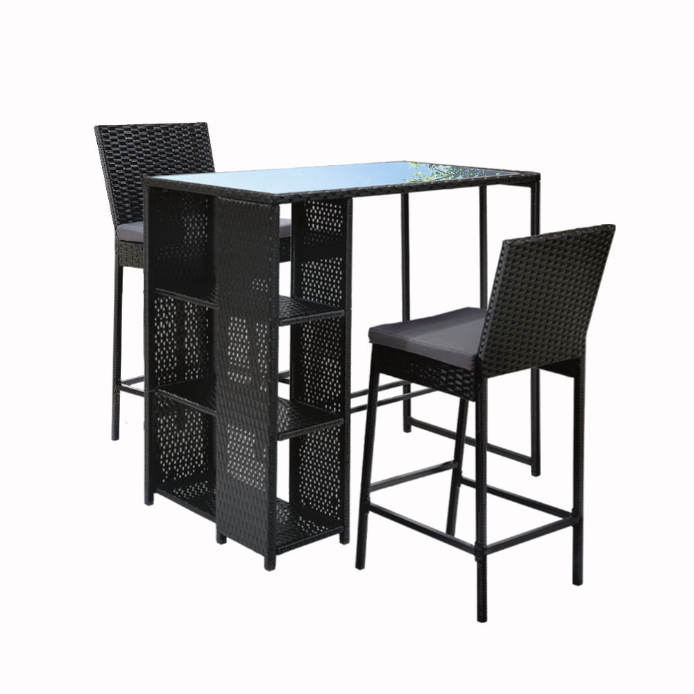 Willa - 3-Piece Outdoor Bar Set Patio Wicker Stools