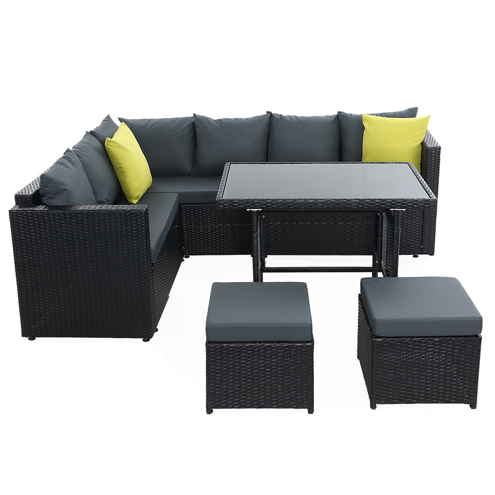 Kaila - Outdoor Dining Set Aluminum Table Wicker Chairs Black