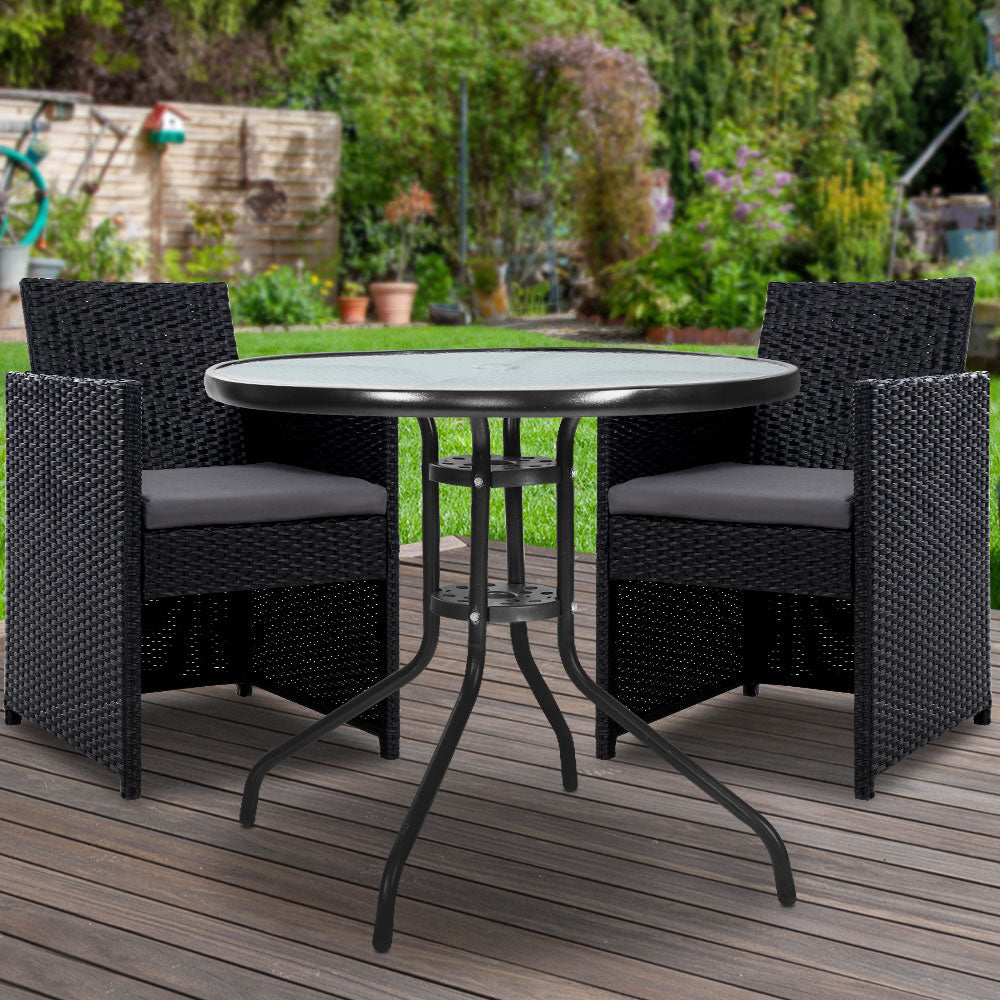 Iris - 3PC Bistro Set Outdoor Furniture Rattan Table Chairs Hugo