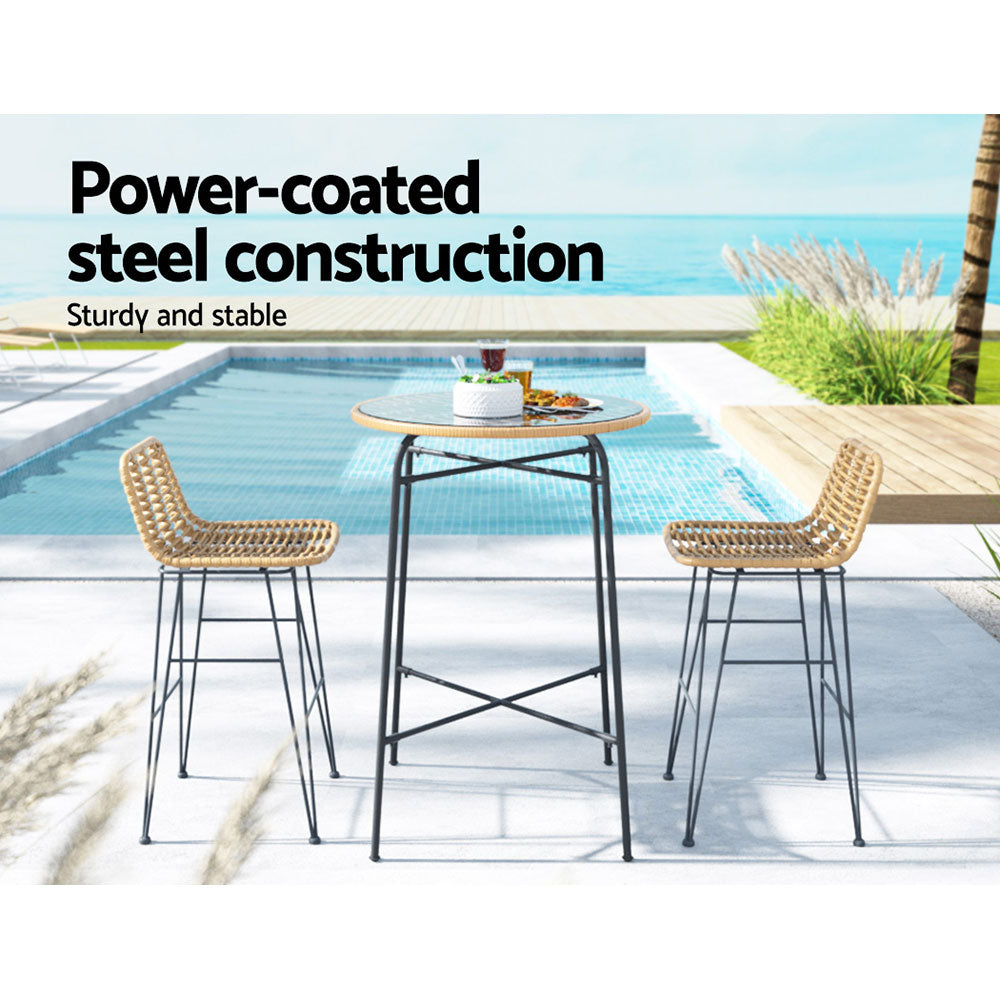 Foyer - 3-Piece Outdoor Bar Set Wicker Table Chairs Bistro