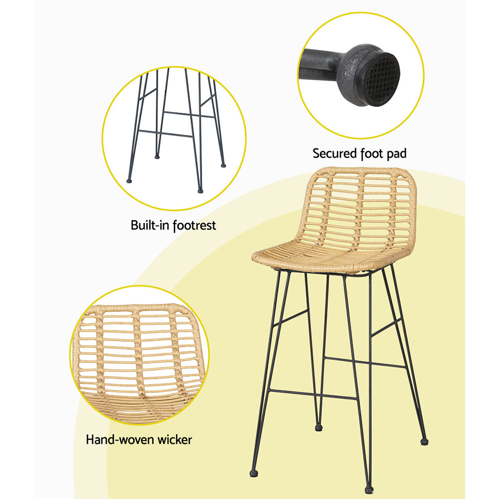 Foyer - 3-Piece Outdoor Bar Set Wicker Table Chairs Bistro