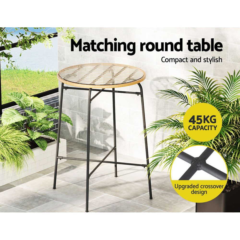 Foyer - 3-Piece Outdoor Bar Set Wicker Table Chairs Bistro