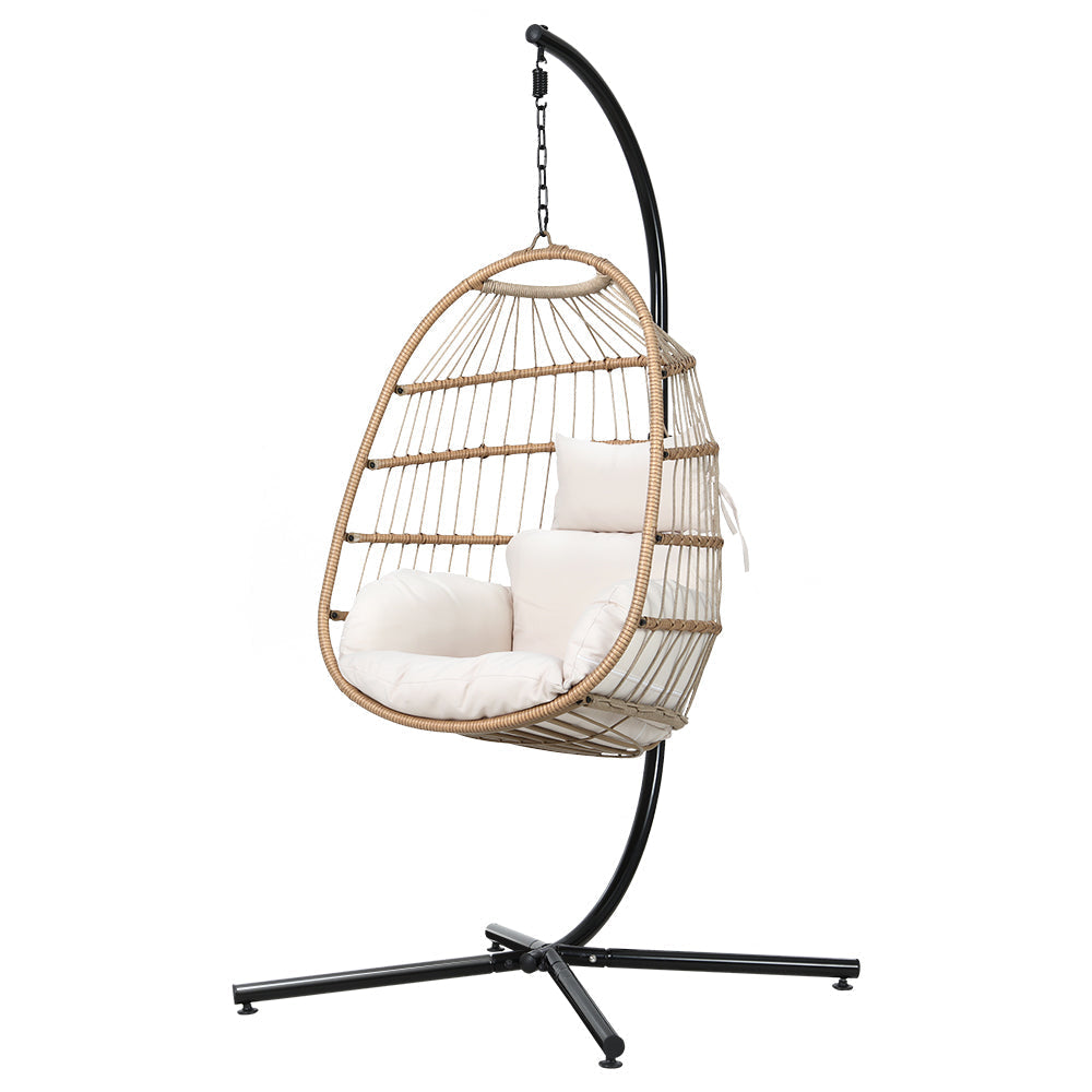 Flora - Outdoor Egg Swing Chair Wicker Rope Pod Stand Yellow