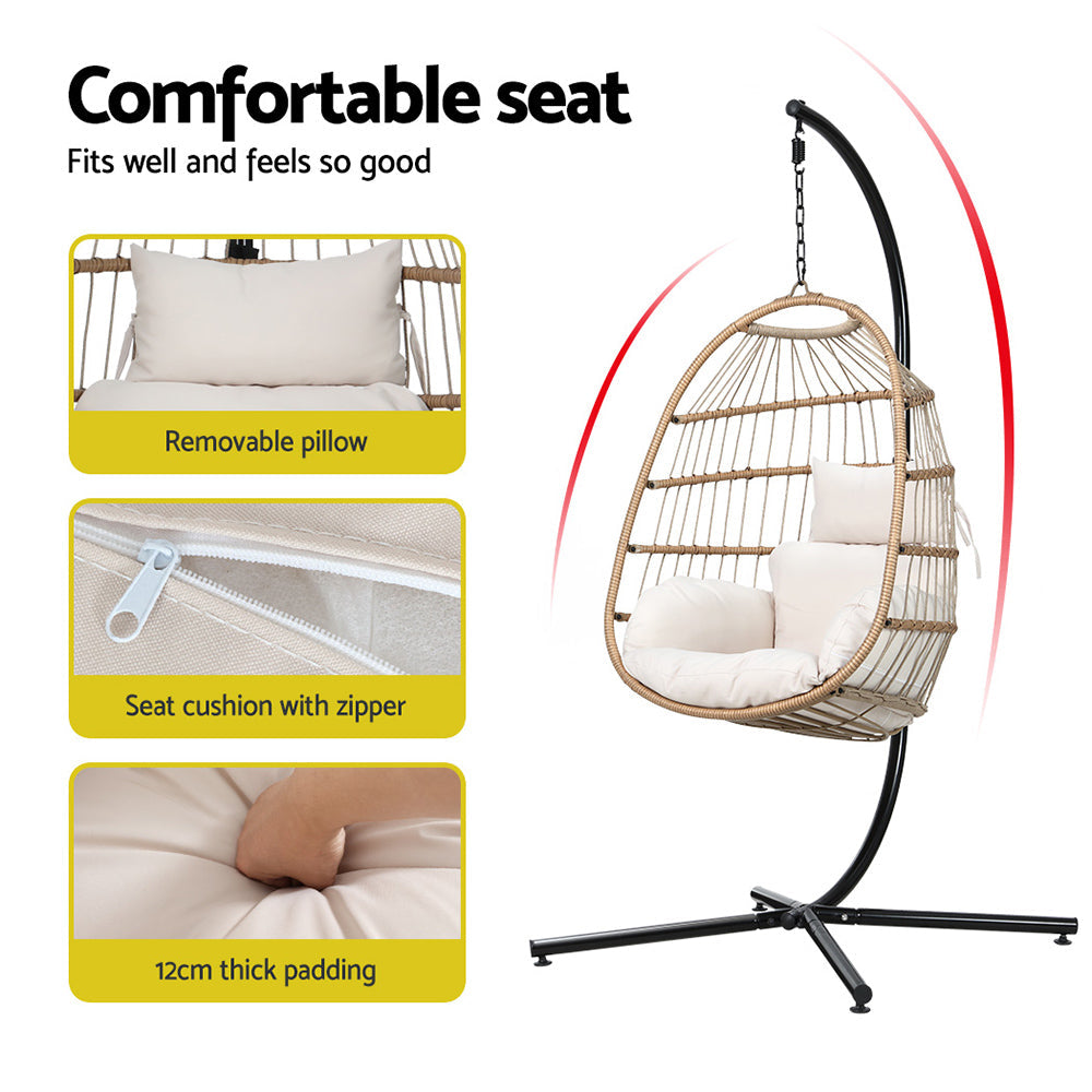 Flora - Outdoor Egg Swing Chair Wicker Rope Pod Stand Yellow
