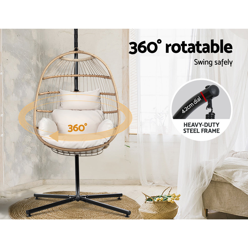 Flora - Outdoor Egg Swing Chair Wicker Rope Pod Stand Yellow
