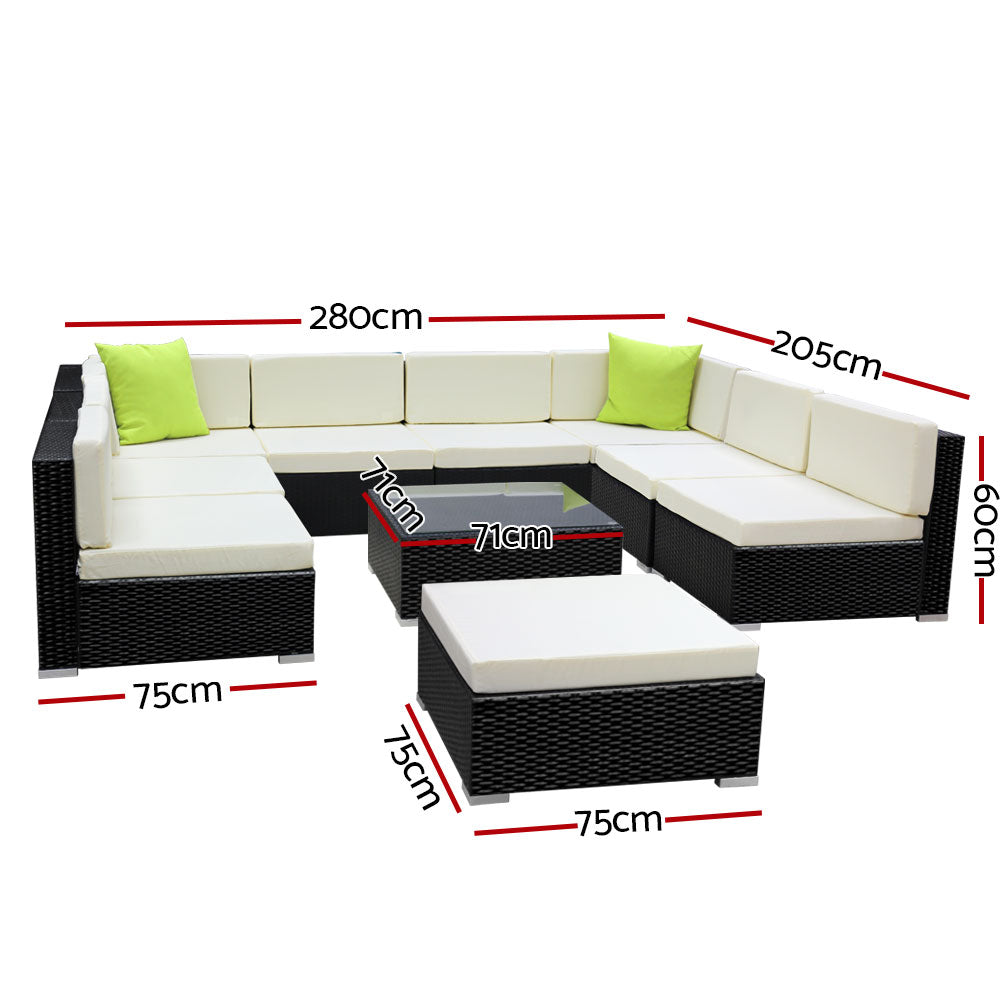 Flavia - 10-Piece Outdoor Sofa Set Wicker Couch Lounge Cover