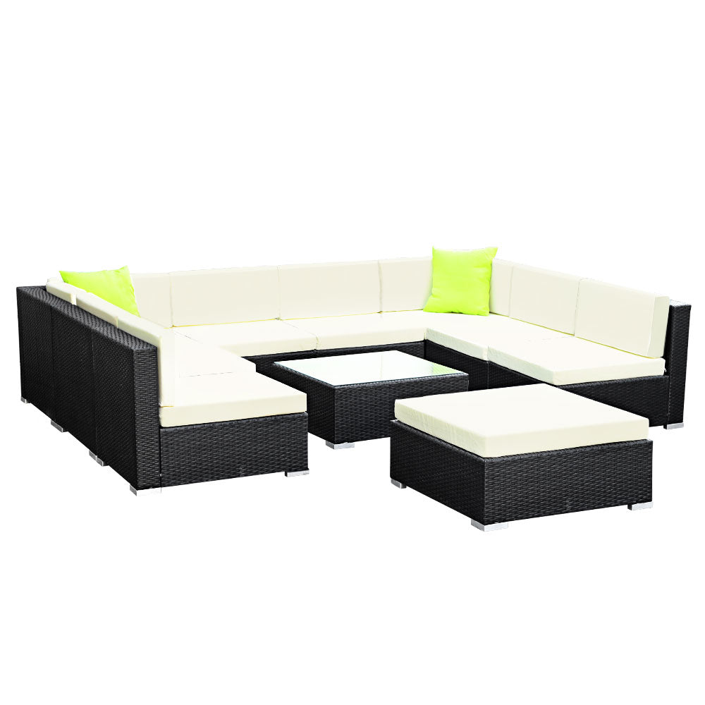 Flavia - 10-Piece Outdoor Sofa Set Wicker Couch Lounge Cover