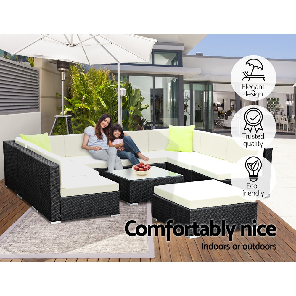 Flavia - 10-Piece Outdoor Sofa Set Wicker Couch Lounge Cover