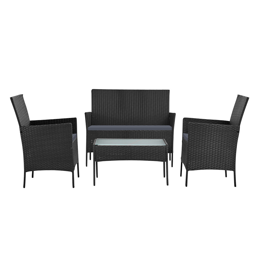 Maia - 4 Seater Outdoor Sofa Set Wicker Table Chair Dark Grey