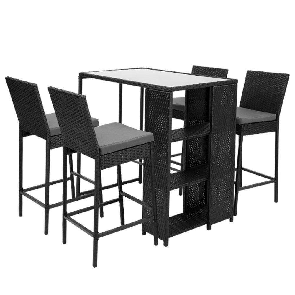 Opal - 5-Piece Outdoor Bar Set Patio Wicker Chairs Table Stools
