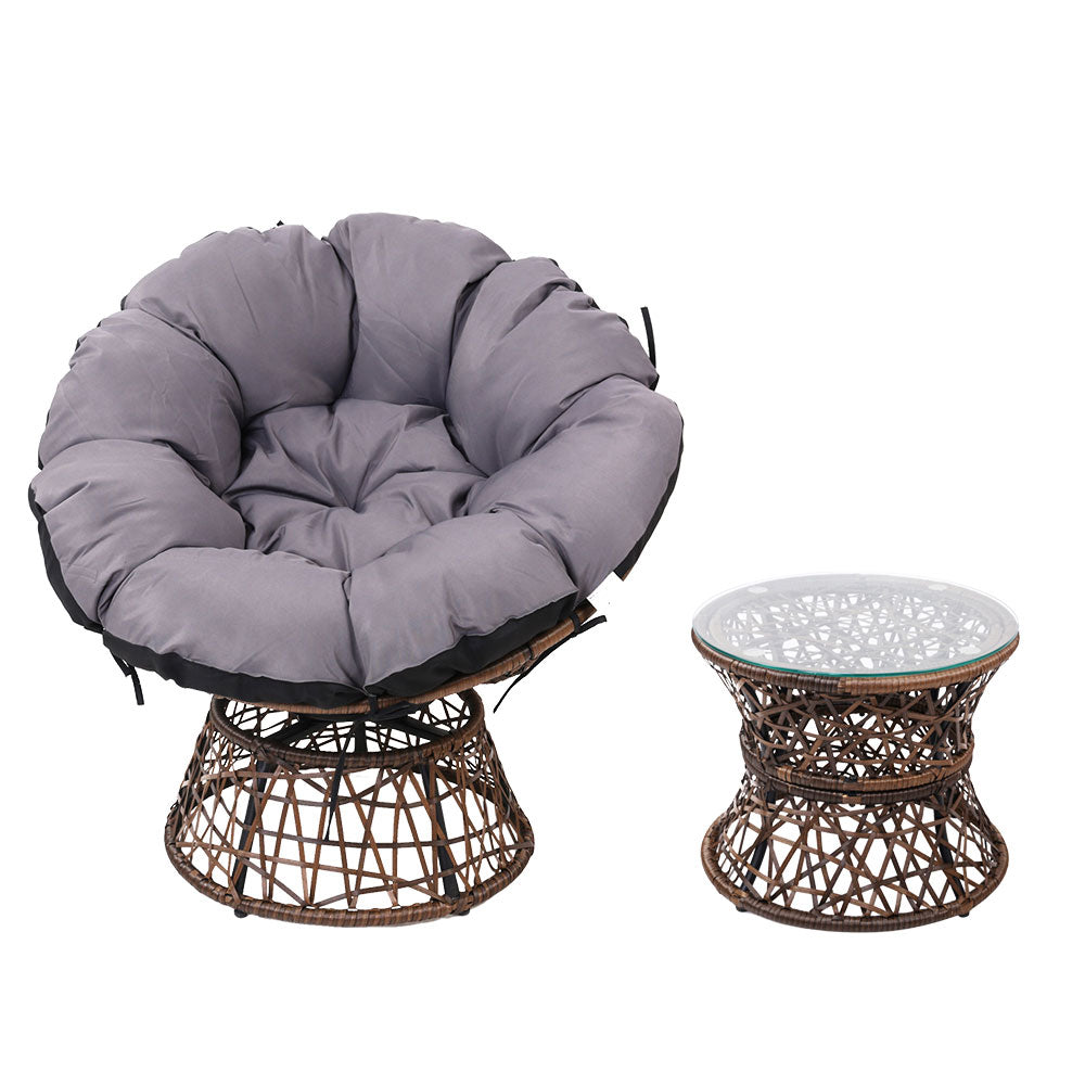Esme - Outdoor Lounge Setting Wicker Papasan Chair Table Brown