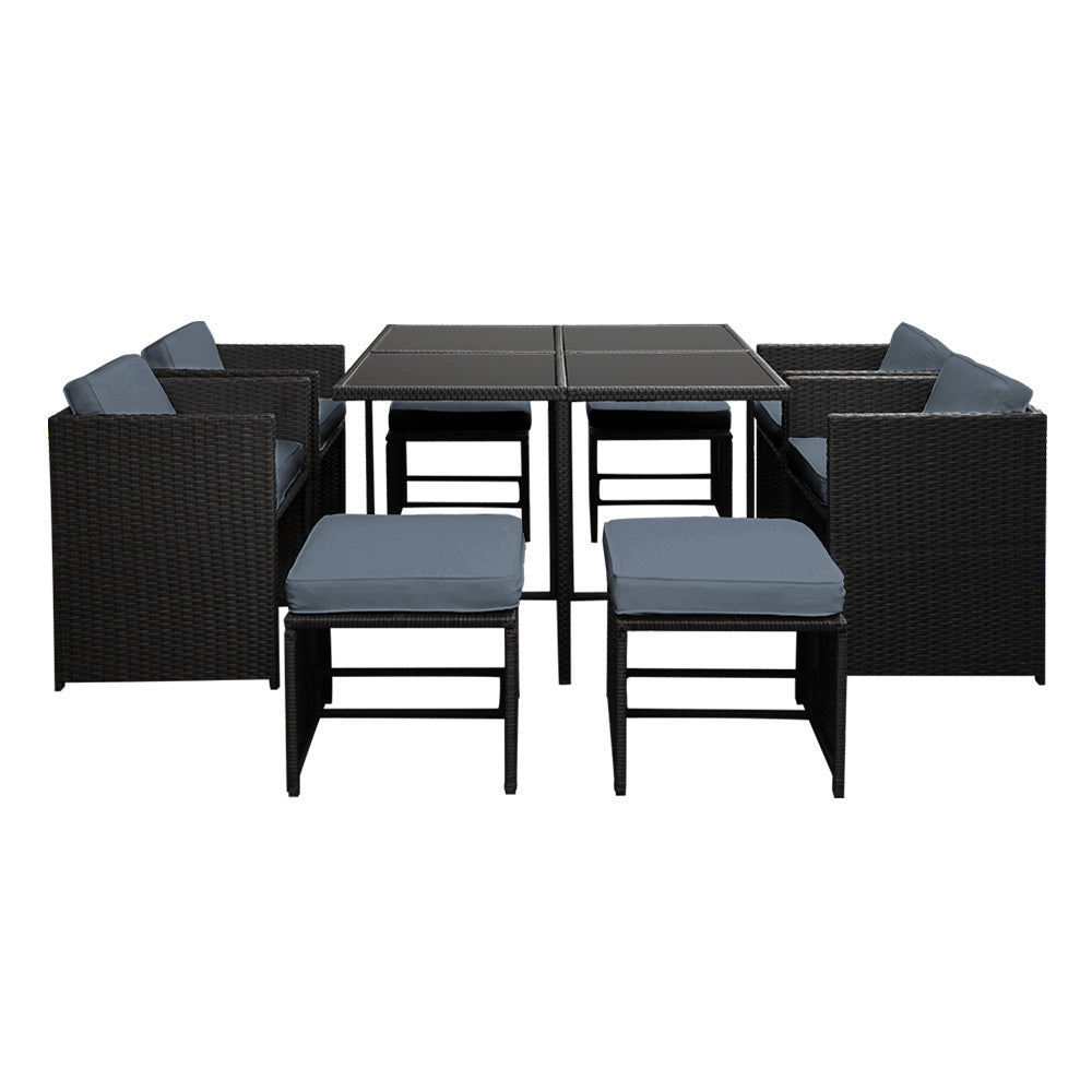 Darina - Outdoor Dining Set 9 Piece Wicker Table Chairs Black