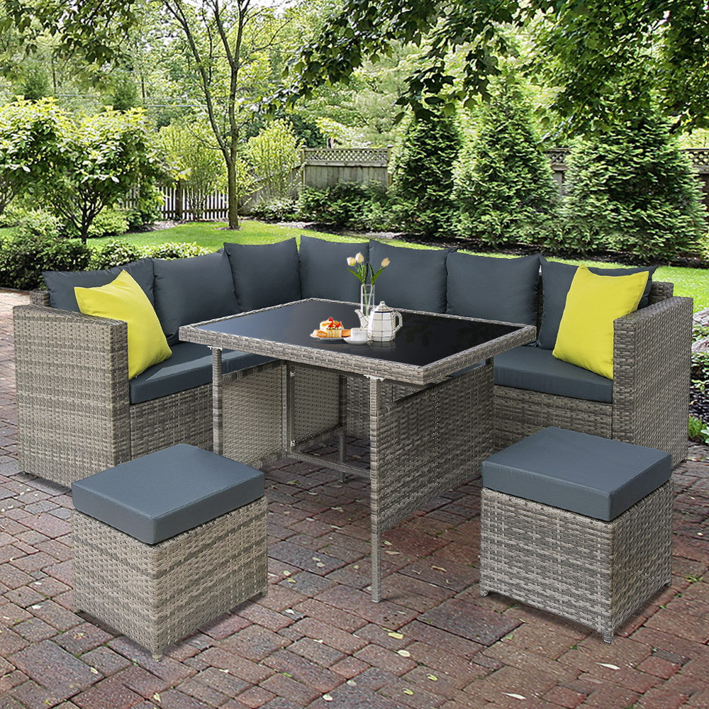 Dinara - Outdoor Dining Set Aluminum Table Wicker Chairs Grey
