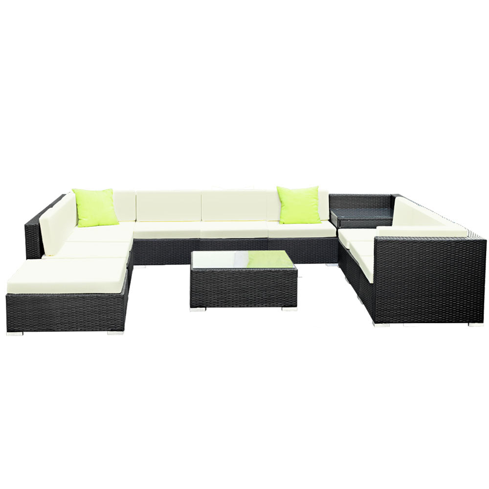 Elowyn - 12PC Sofa Set with Storage Cover Outdoor Furniture Wicker