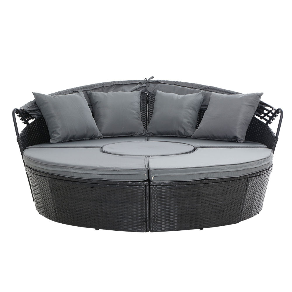 Estelle - Sun Lounge Wicker Lounger Day Bed Outdoor Black