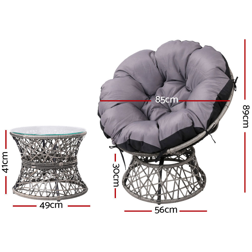 Alodia - Outdoor Lounge Setting Wicker Papasan Chairs Table Grey