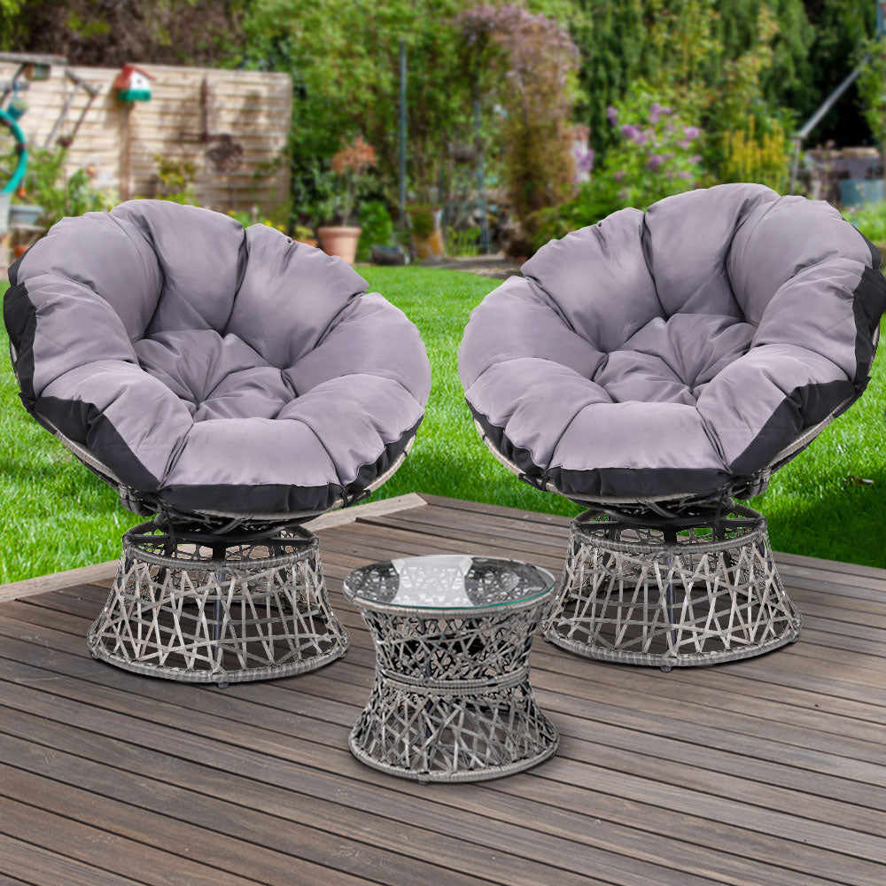 Alodia - Outdoor Lounge Setting Wicker Papasan Chairs Table Grey