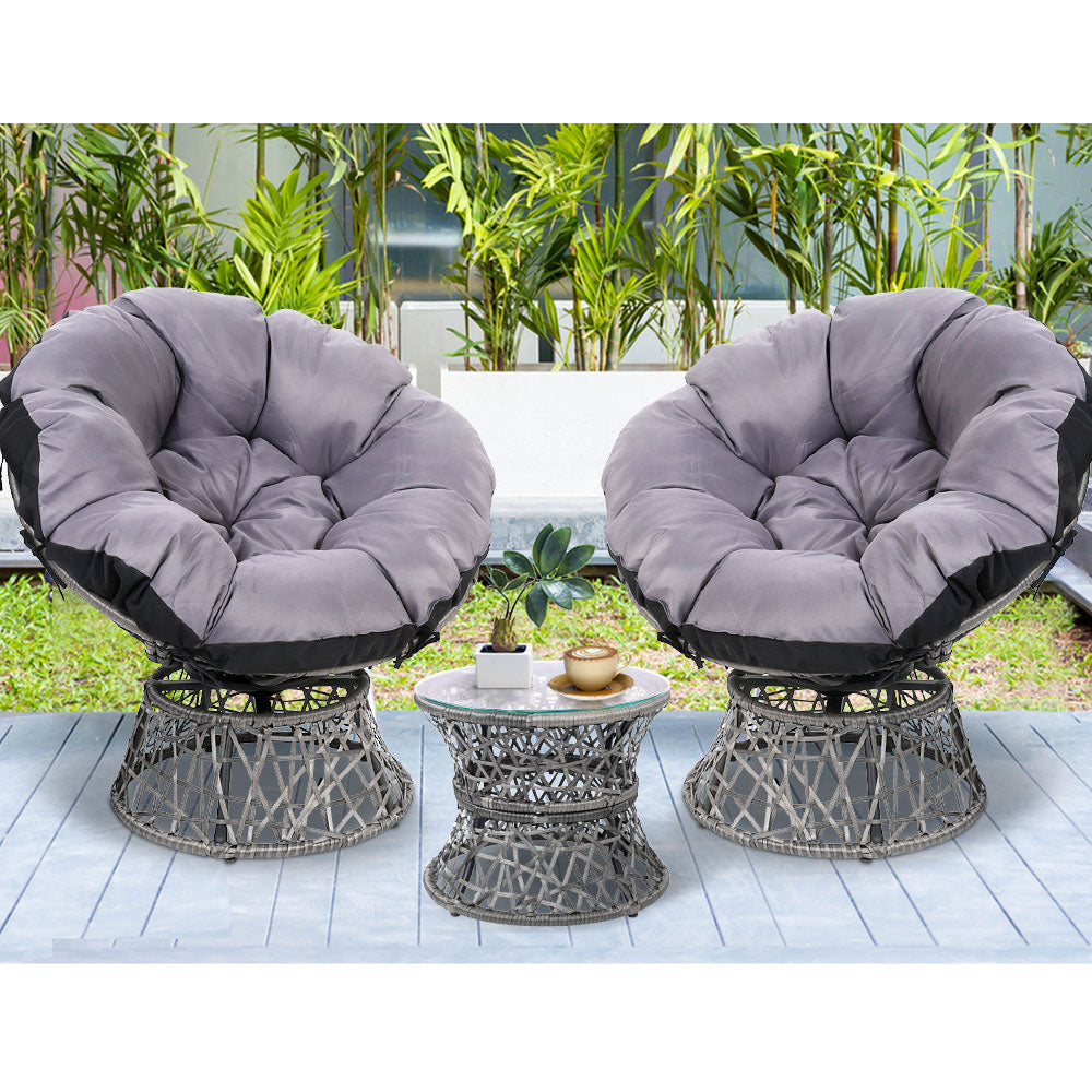 Alodia - Outdoor Lounge Setting Wicker Papasan Chairs Table Grey
