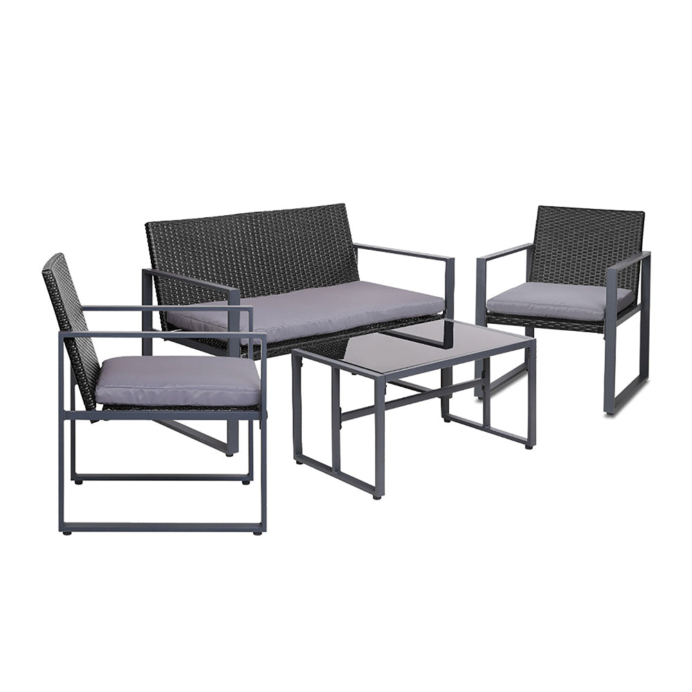 Astrid - 4 PCS Outdoor Sofa Set Glass Table Black
