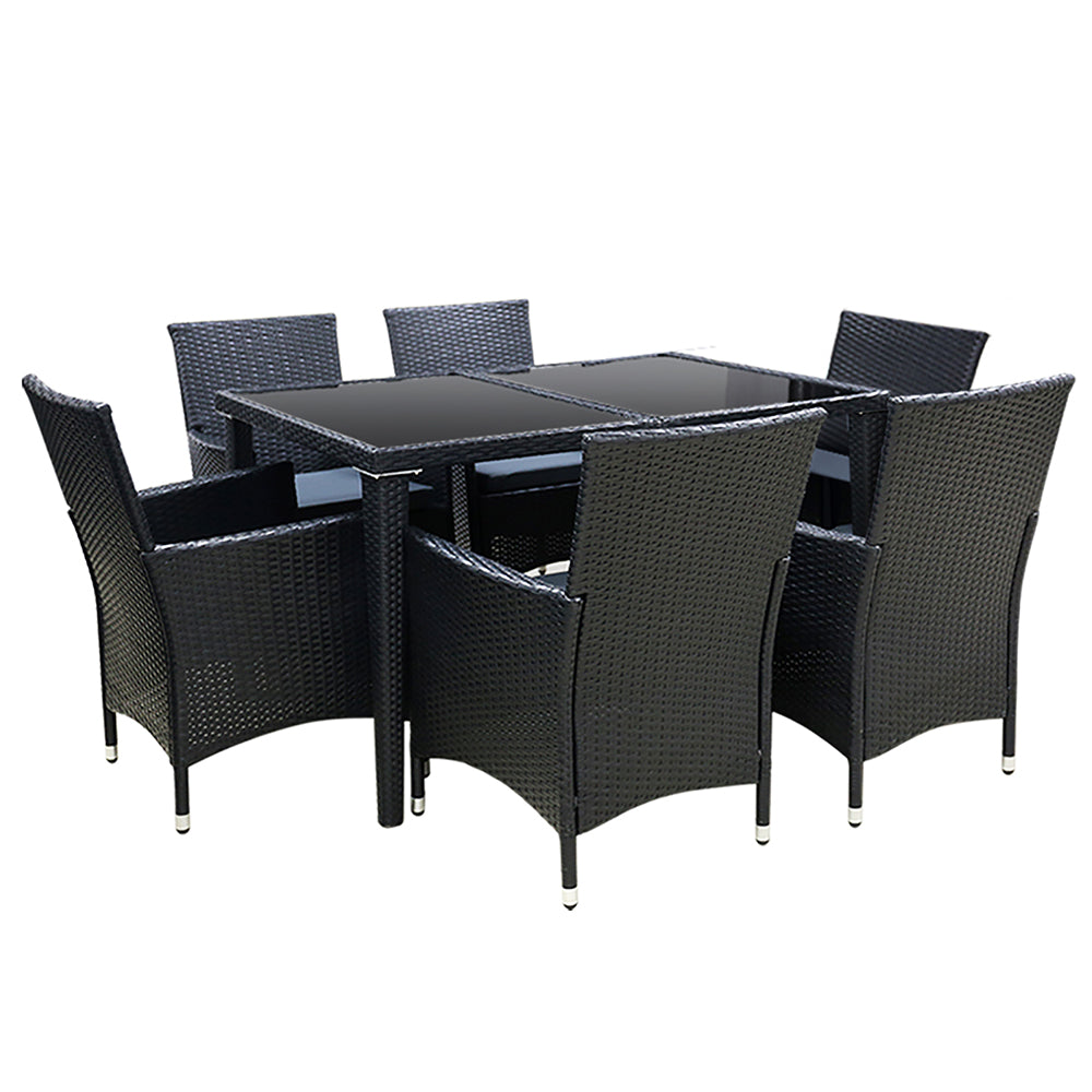 Anaya - Outdoor Dining Set 7 Piece Wicker Lounge Black