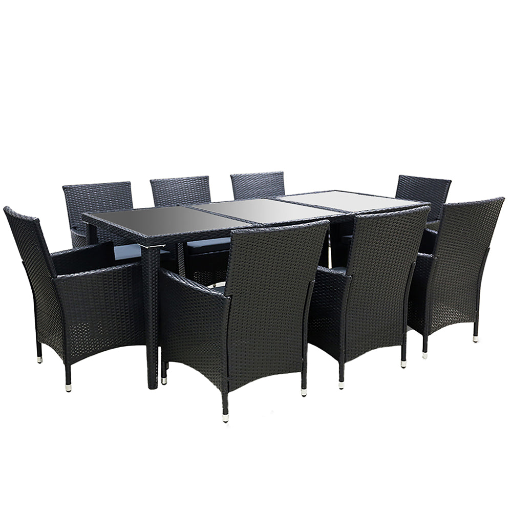 Anissa - Outdoor Dining Set 9 Piece Wicker Lounge Black