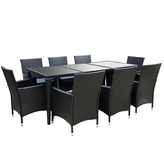 Anissa - Outdoor Dining Set 9 Piece Wicker Lounge Black
