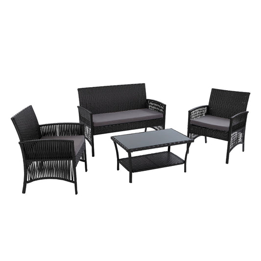 Anitra - 4PCS Outdoor Sofa Set Wicker Harp Chair Garden Black