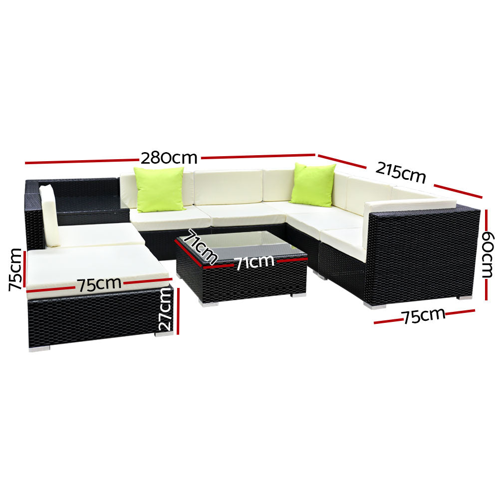 Ambra - 9-Piece Outdoor Sofa Set Wicker Couch Lounge Cover