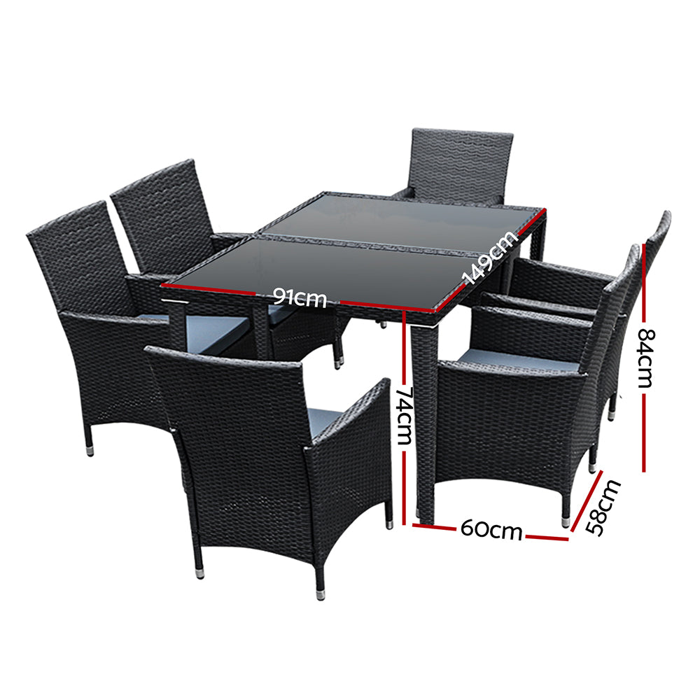 Anaya - Outdoor Dining Set 7 Piece Wicker Lounge BlackAnaya - Outdoor Dining Set 7 Piece Wicker Lounge Black