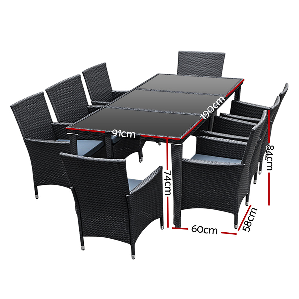 Anissa - Outdoor Dining Set 9 Piece Wicker Lounge Black