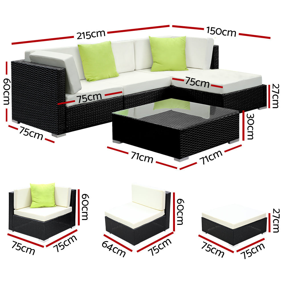 Arista - 5-Piece Outdoor Sofa Set Wicker Couch Lounge Cover