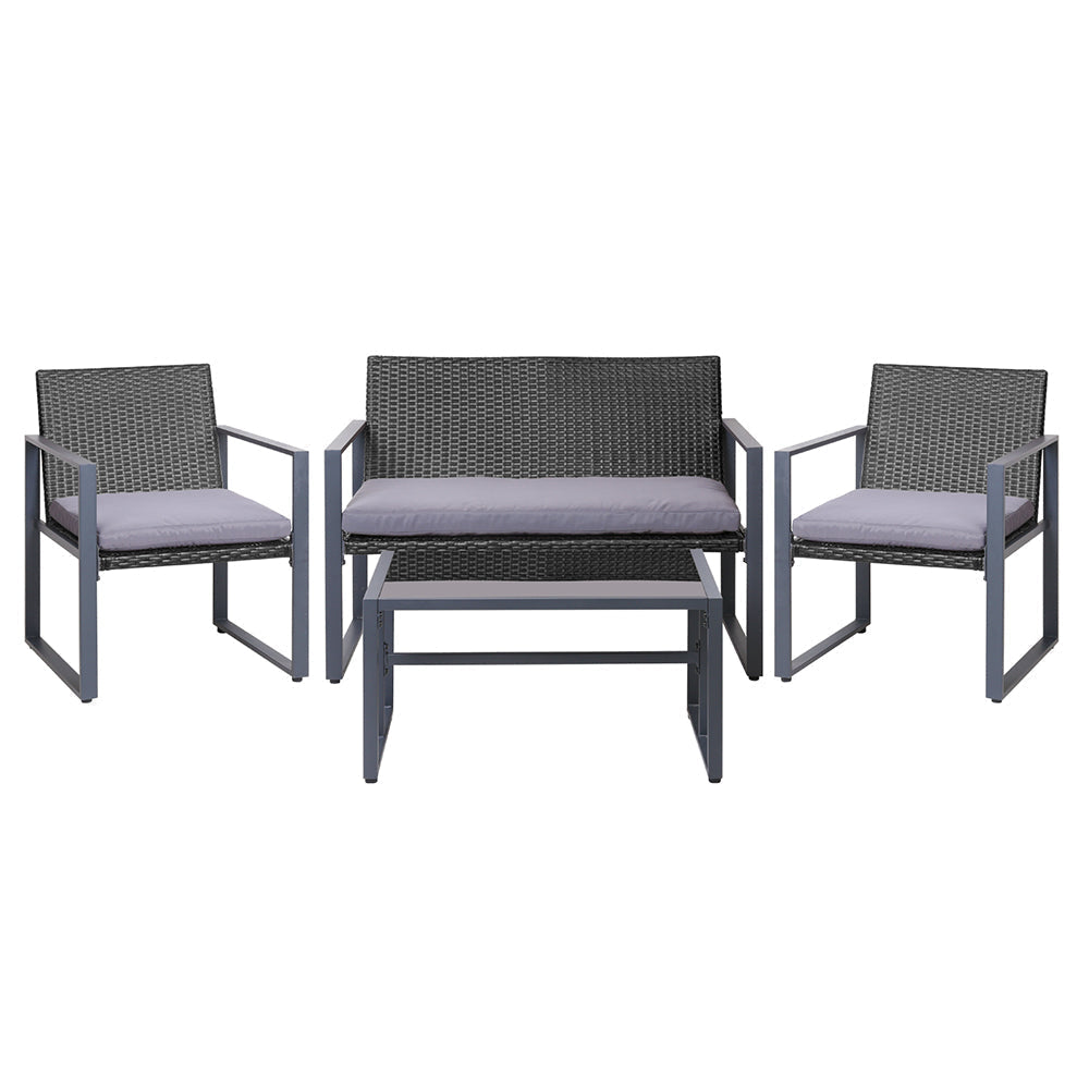 Astrid - 4 PCS Outdoor Sofa Set Glass Table Black