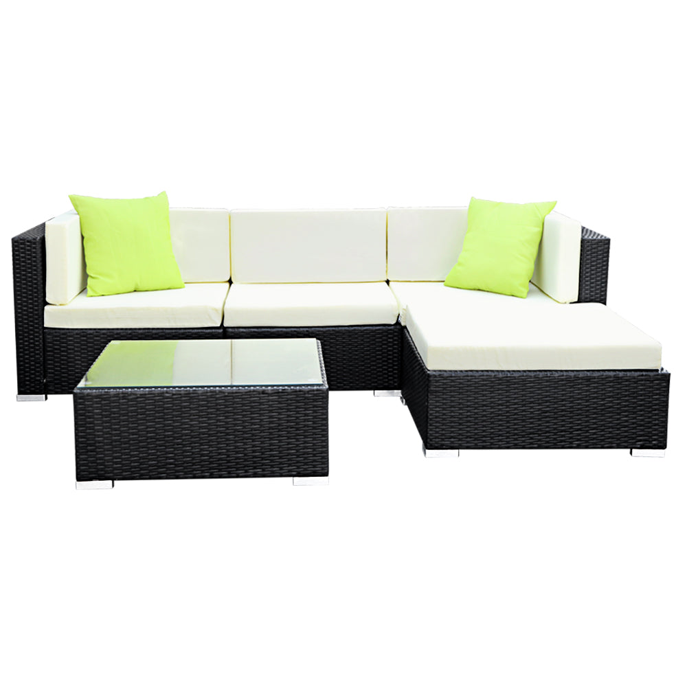 Arista - 5-Piece Outdoor Sofa Set Wicker Couch Lounge Cover