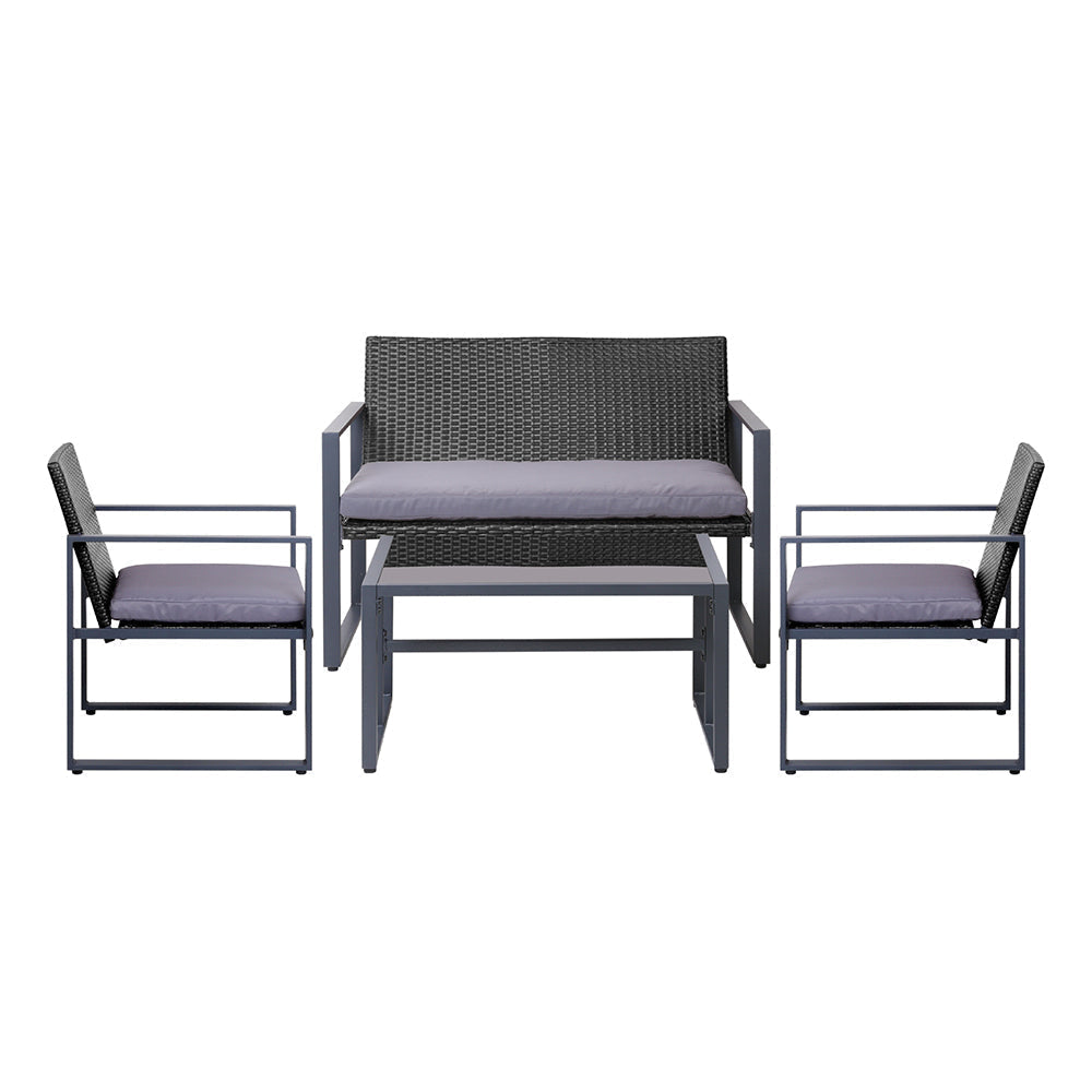 Astrid - 4 PCS Outdoor Sofa Set Glass Table Black