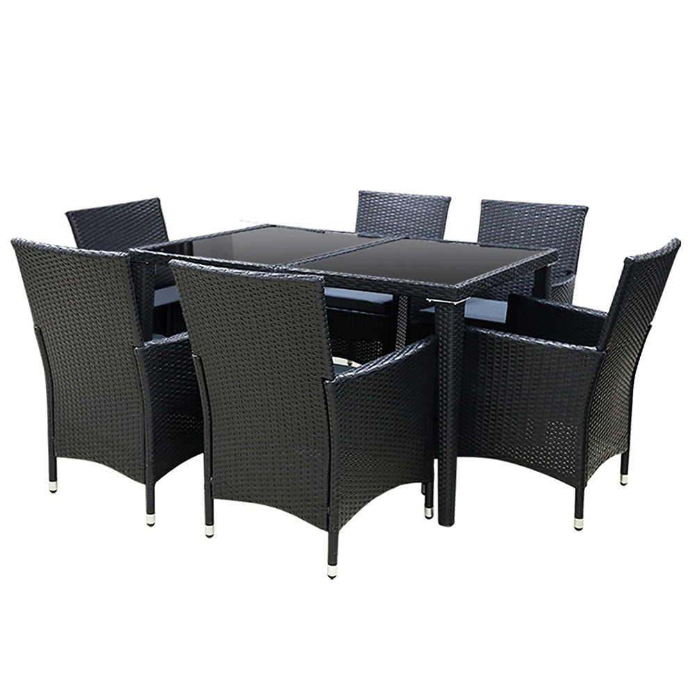 Anaya - Outdoor Dining Set 7 Piece Wicker Lounge Black