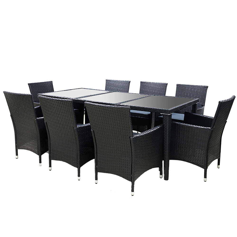 Anissa - Outdoor Dining Set 9 Piece Wicker Lounge Black
