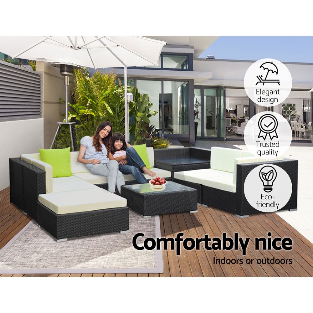 Ambra - 9-Piece Outdoor Sofa Set Wicker Couch Lounge Cover