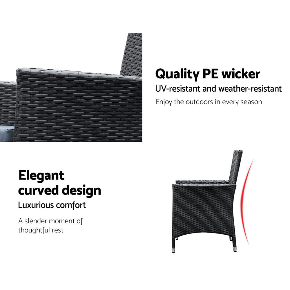 Anaya - Outdoor Dining Set 7 Piece Wicker Lounge Black