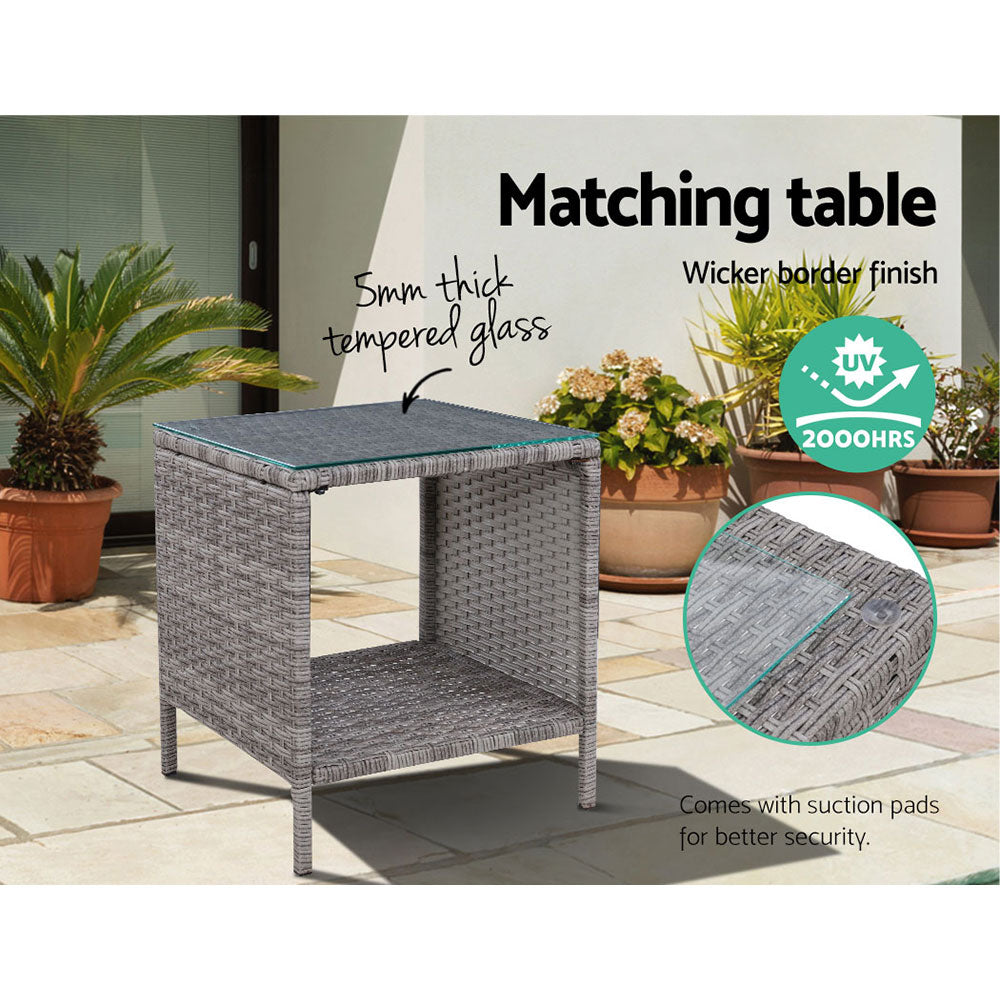 Aviana - 3PC Recliner Chairs Table Sun Lounge Wicker Adjustable Grey