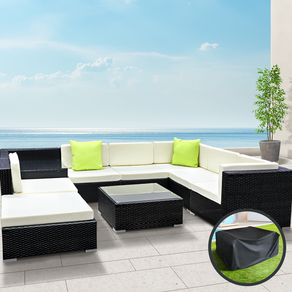 Ambra - 9-Piece Outdoor Sofa Set Wicker Couch Lounge Cover