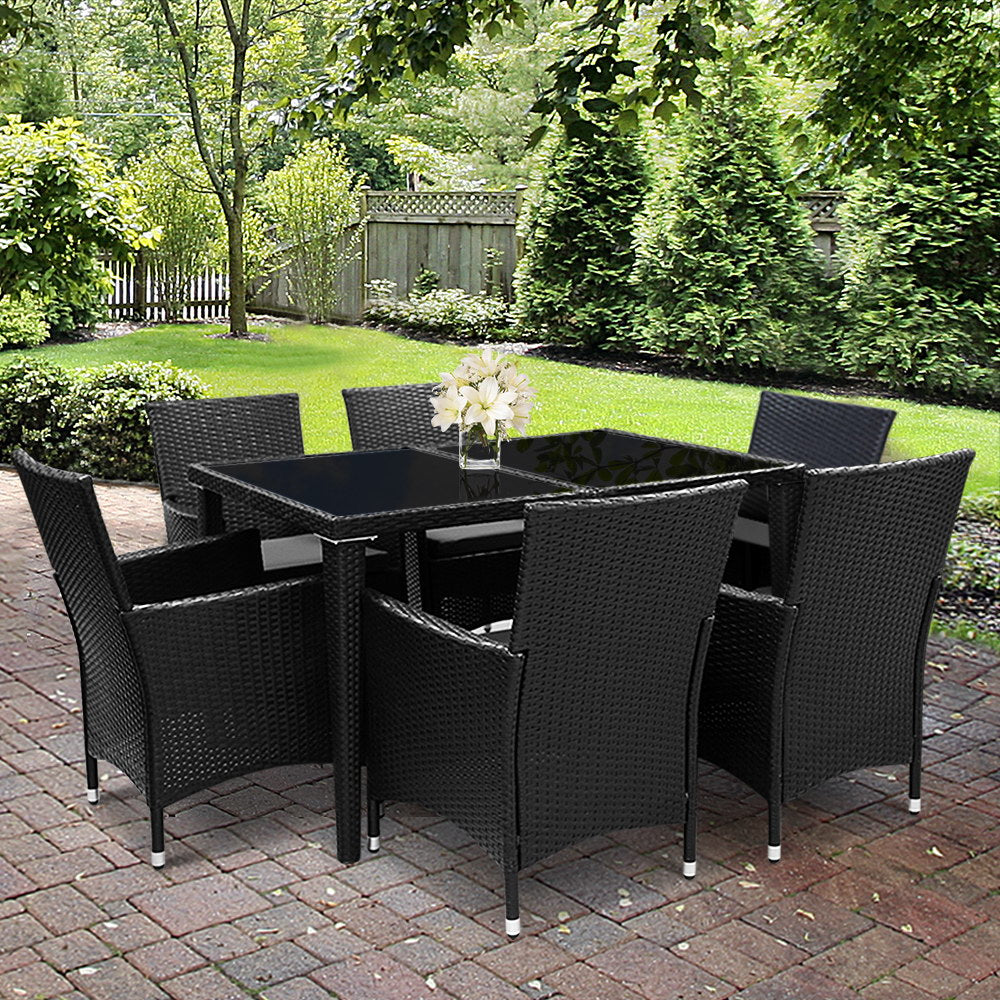 Anaya - Outdoor Dining Set 7 Piece Wicker Lounge Black